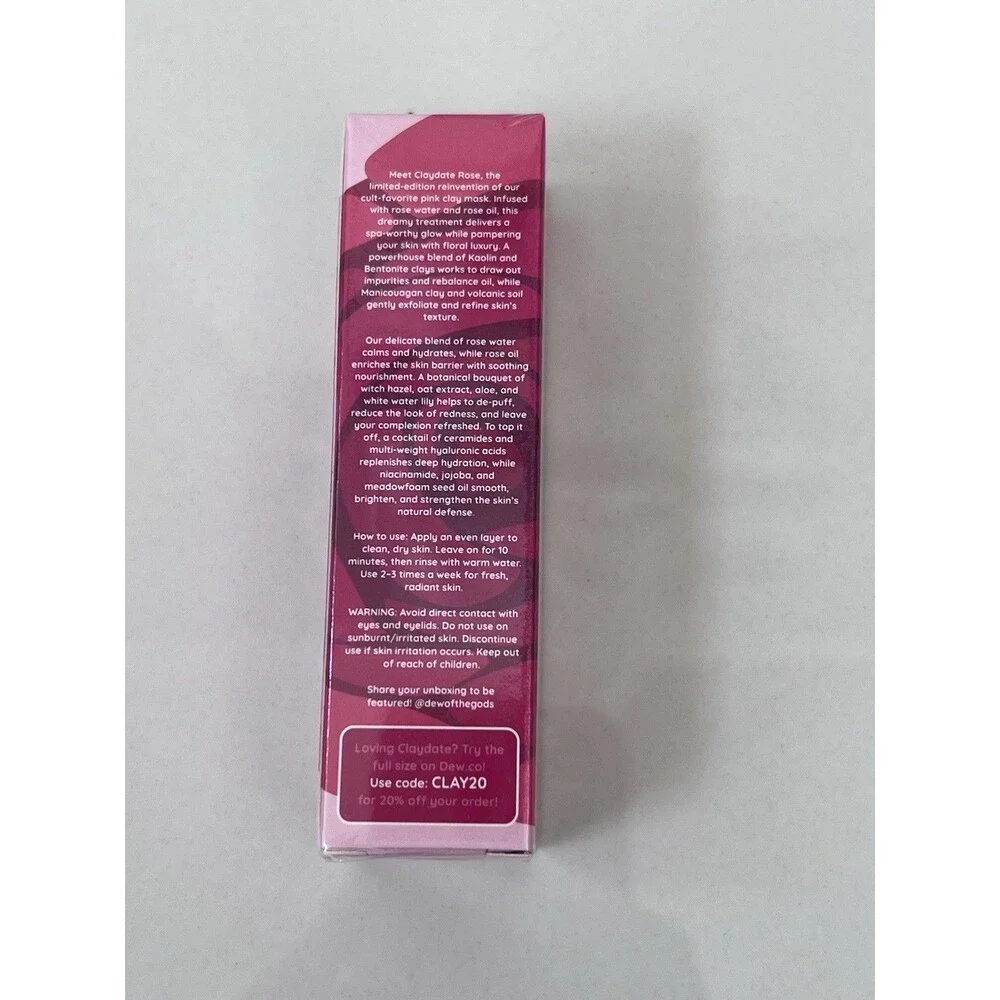 Dew Of The Gods Claydate Rose Hyaluronic Clay Mask 15ml .5 Oz New In Box SEALED